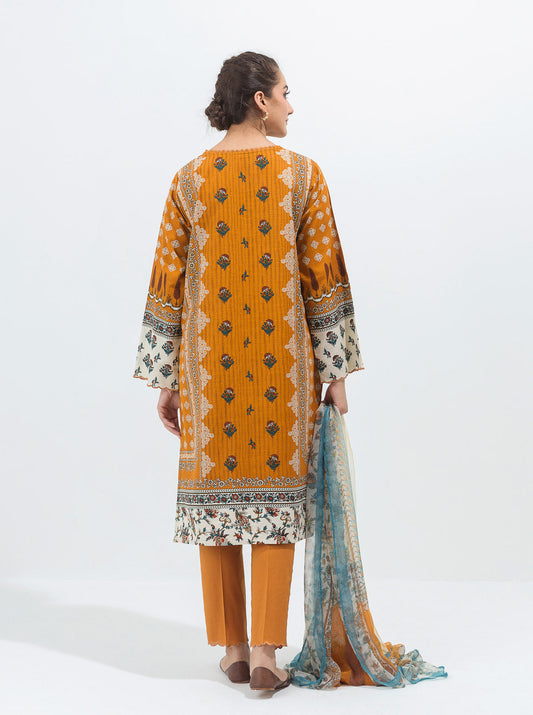3 PIECE - PRINTED KHADDAR SUIT - OCHRE GOLD MORBAGH WN_21   