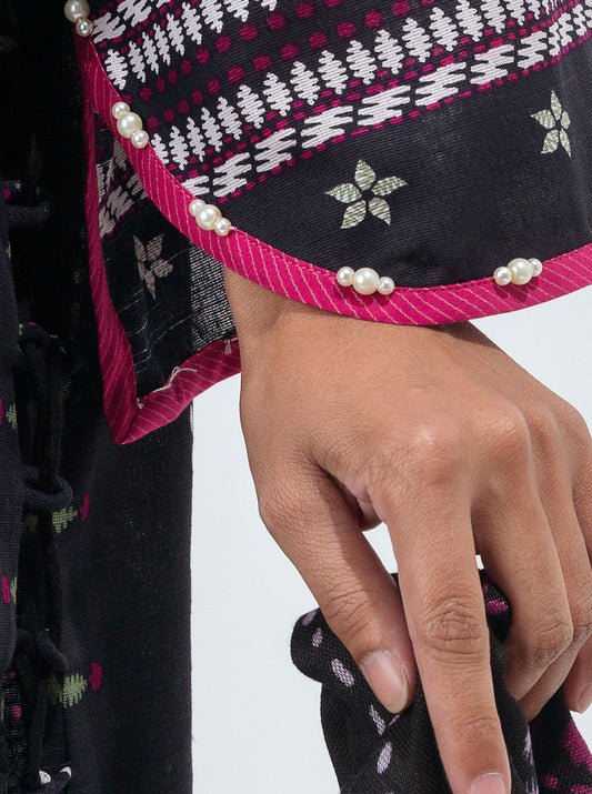 3 PIECE - PRINTED WITH SHAWL  KHADDAR SUIT - CLASSIC BLACK MORBAGH WN_21   