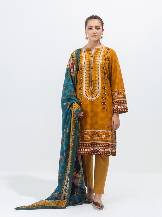 3 PIECE - PRINTED WITH SHAWL KHADDAR SUIT - AUTUMN ORNATE MORBAGH WN_21   