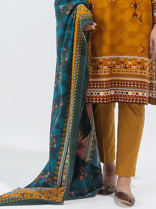 3 PIECE - PRINTED WITH SHAWL KHADDAR SUIT - AUTUMN ORNATE MORBAGH WN_21   