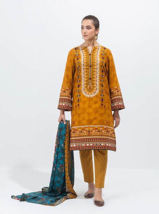 3 PIECE - PRINTED WITH SHAWL KHADDAR SUIT - AUTUMN ORNATE MORBAGH WN_21   