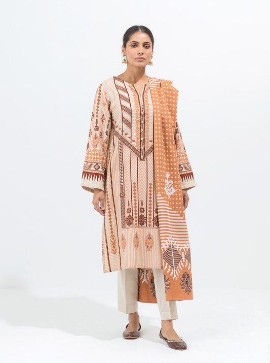 3 PIECE - PRINTED KHADDAR SUIT - HAZEL BEIGE MORBAGH WN_21   