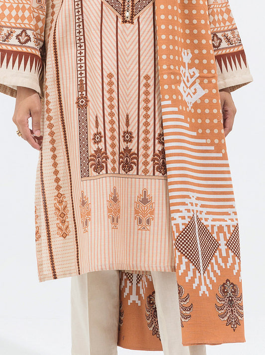 3 PIECE - PRINTED KHADDAR SUIT - HAZEL BEIGE MORBAGH WN_21   
