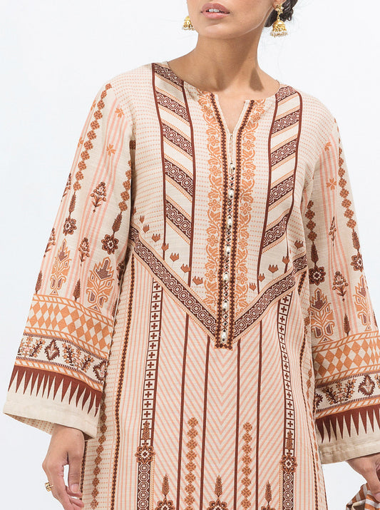 3 PIECE - PRINTED KHADDAR SUIT - HAZEL BEIGE MORBAGH WN_21   