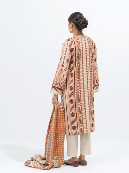 3 PIECE - PRINTED KHADDAR SUIT - HAZEL BEIGE MORBAGH WN_21   