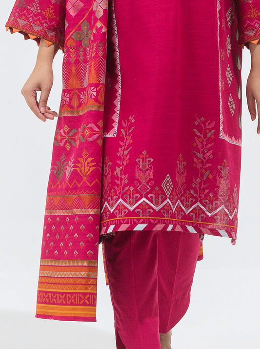 3 PIECE - PRINTED KHADDAR SUIT - ALLURING PINK MORBAGH WN_21   