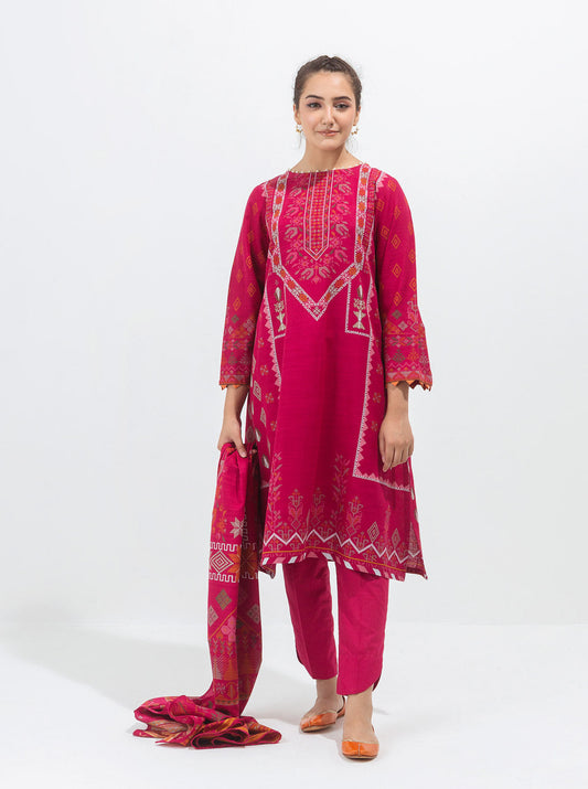 3 PIECE - PRINTED KHADDAR SUIT - ALLURING PINK MORBAGH WN_21   