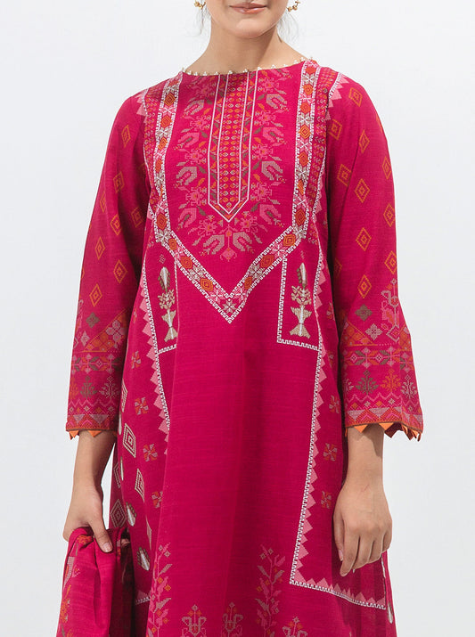 3 PIECE - PRINTED KHADDAR SUIT - ALLURING PINK MORBAGH WN_21   