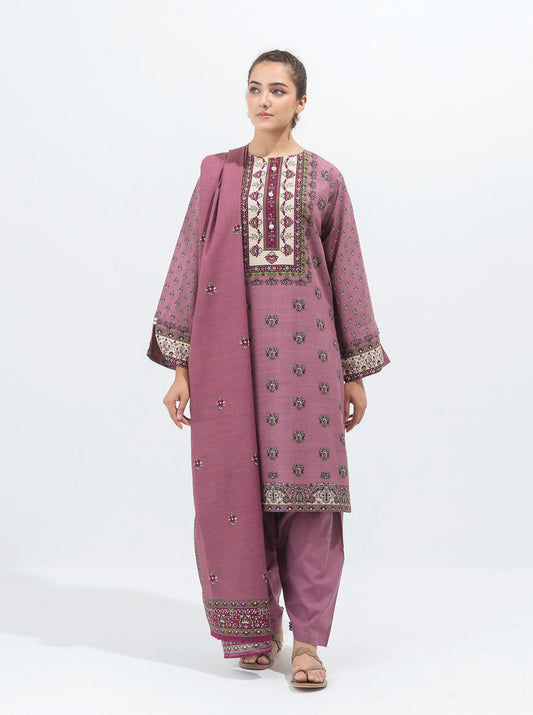 3 PIECE - PRINTED KHADDAR SUIT - MAUVE HAZE MORBAGH WN_21   
