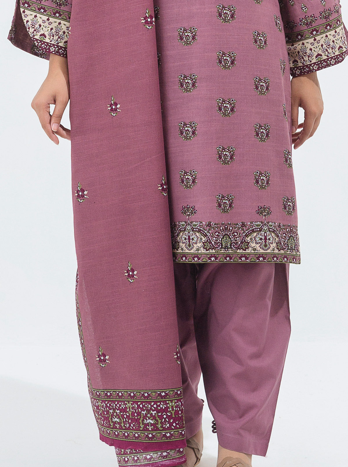 3 PIECE - PRINTED KHADDAR SUIT - MAUVE HAZE MORBAGH WN_21   