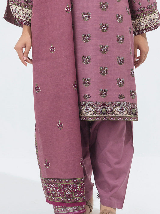 3 PIECE - PRINTED KHADDAR SUIT - MAUVE HAZE MORBAGH WN_21   