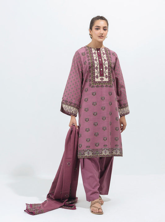 3 PIECE - PRINTED KHADDAR SUIT - MAUVE HAZE MORBAGH WN_21   