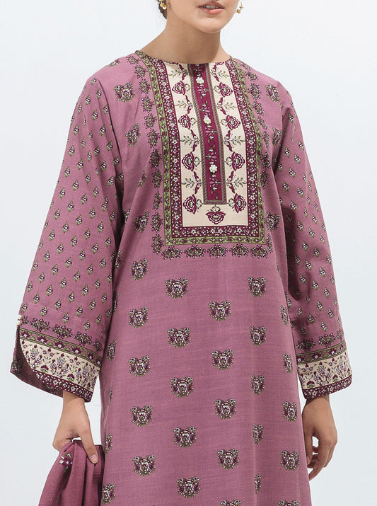 3 PIECE - PRINTED KHADDAR SUIT - MAUVE HAZE MORBAGH WN_21   