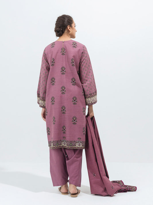 3 PIECE - PRINTED KHADDAR SUIT - MAUVE HAZE MORBAGH WN_21   