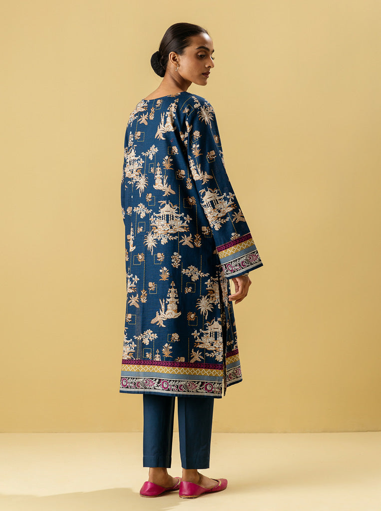 2 PIECE - PRINTED KHADDAR SUIT - NAVY CRAFT MORBAGH WN_22   