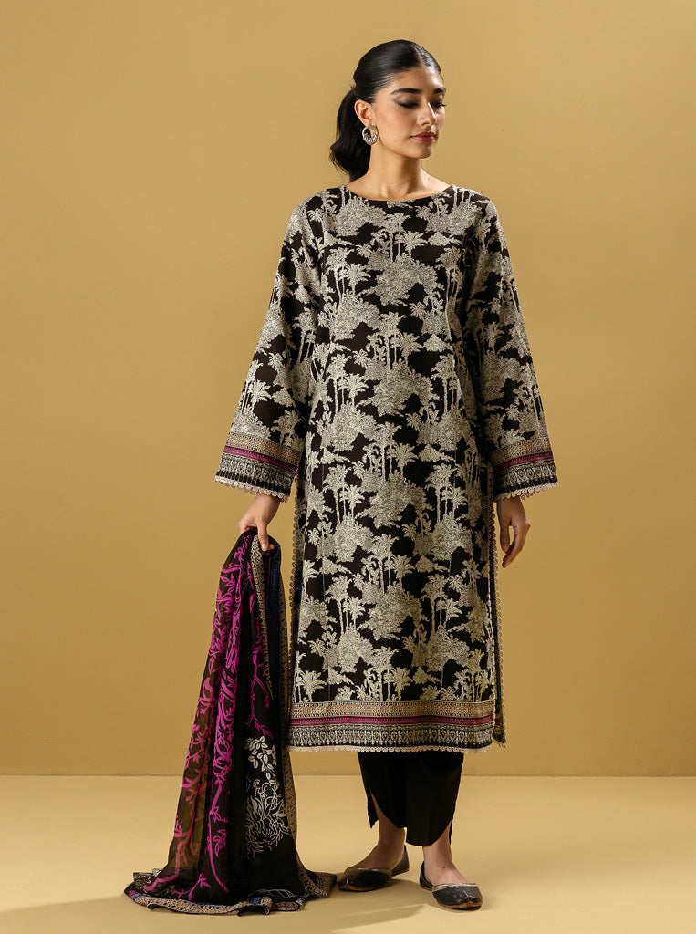 3 PIECE - PRINTED KHADDAR SUIT - EARTHY TOILE MORBAGH WN_22   