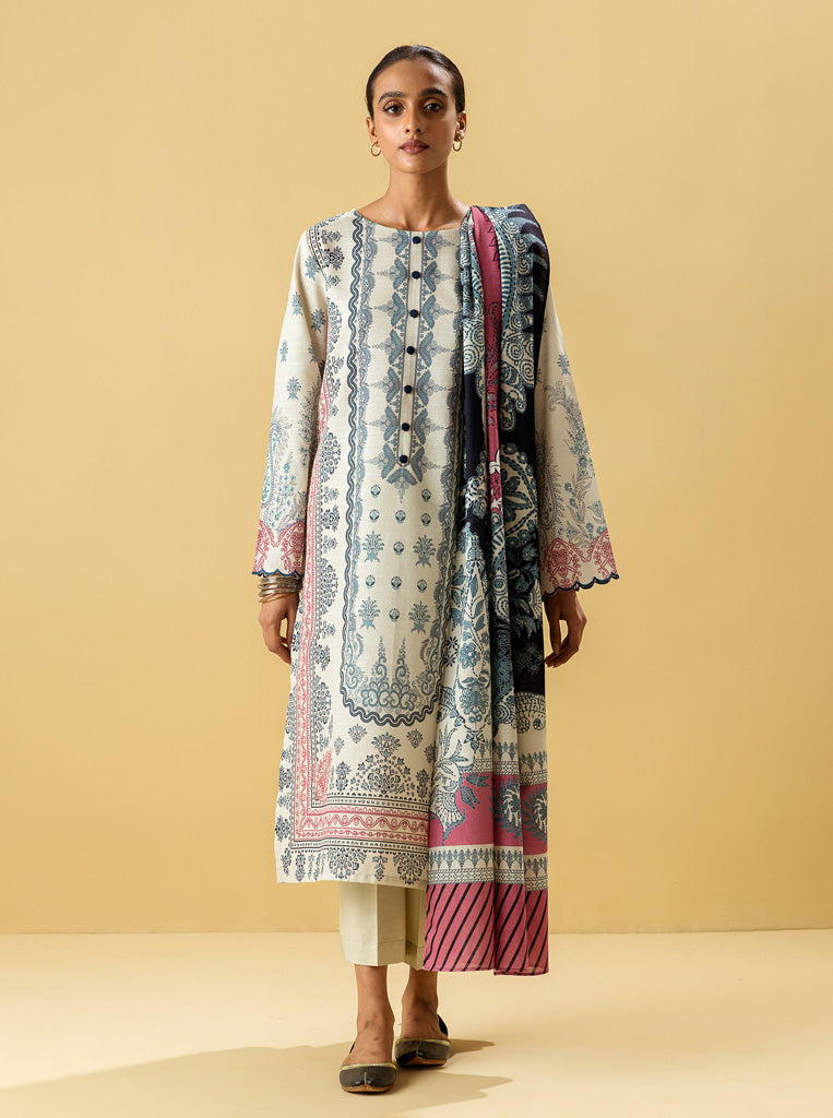 3 PIECE - PRINTED KHADDAR SUIT - WARM HUES MORBAGH WN_22   