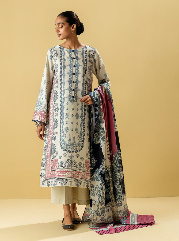 3 PIECE - PRINTED KHADDAR SUIT - WARM HUES MORBAGH WN_22   