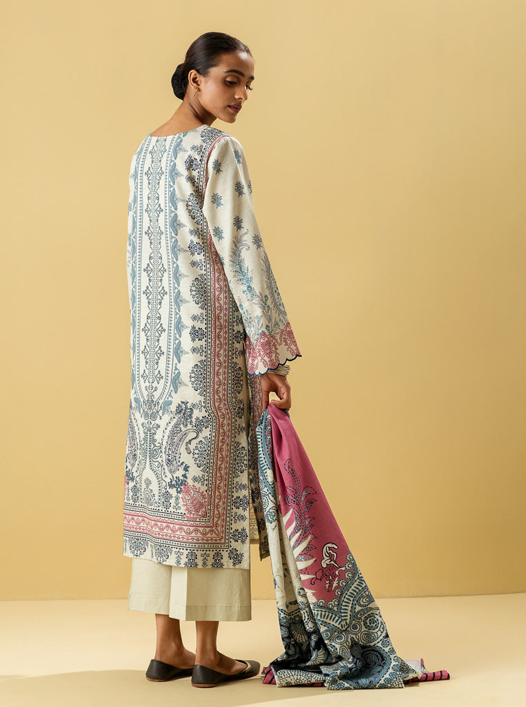 3 PIECE - PRINTED KHADDAR SUIT - WARM HUES MORBAGH WN_22   