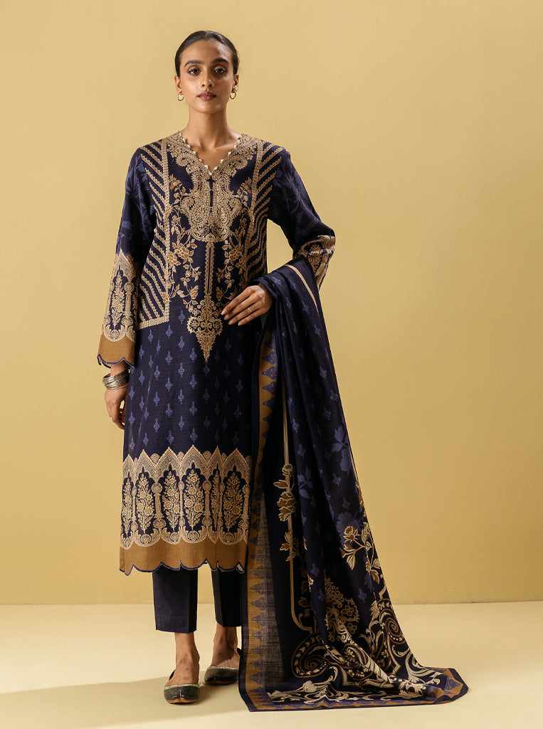 3 PIECE - PRINTED KHADDAR SUIT - PRVSSIAN JEEVEL MORBAGH WN_22   