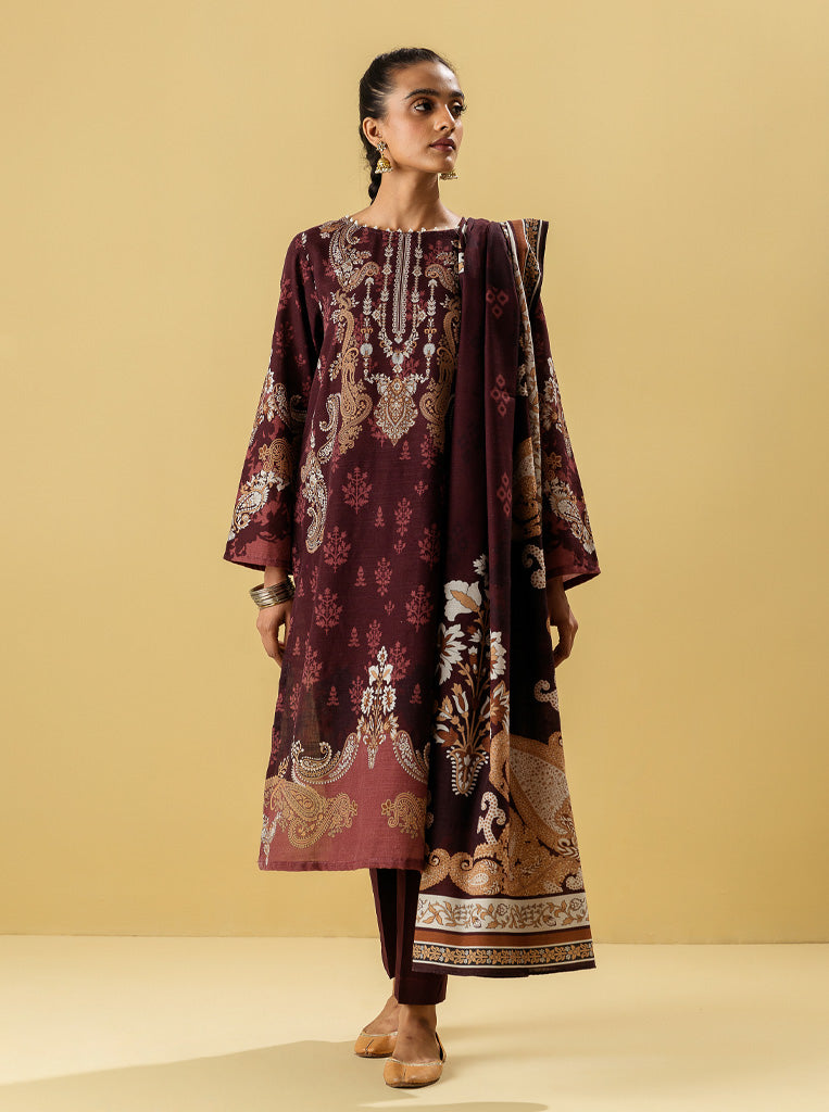 3 PIECE - PRINTED KHADDAR SUIT - WINTER BLOOM MORBAGH WN_22   