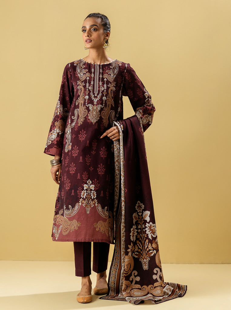 3 PIECE - PRINTED KHADDAR SUIT - WINTER BLOOM MORBAGH WN_22   
