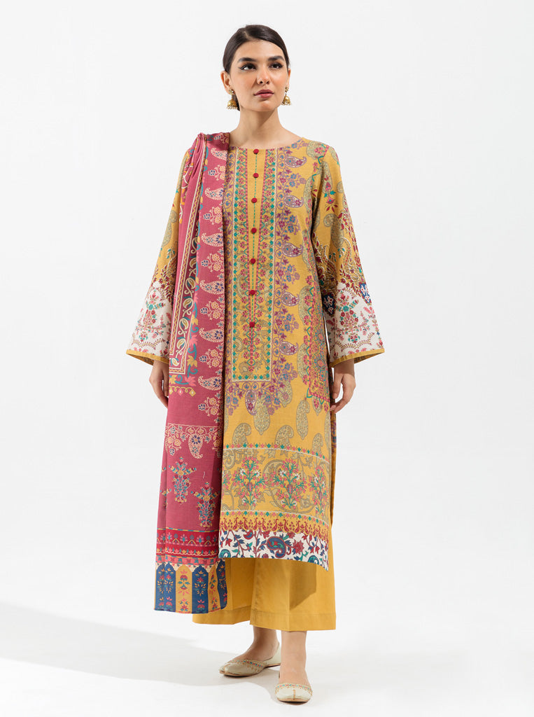 3 PIECE - PRINTED KHADDAR SUIT - OAK BUFF MORBAGH WN_22   