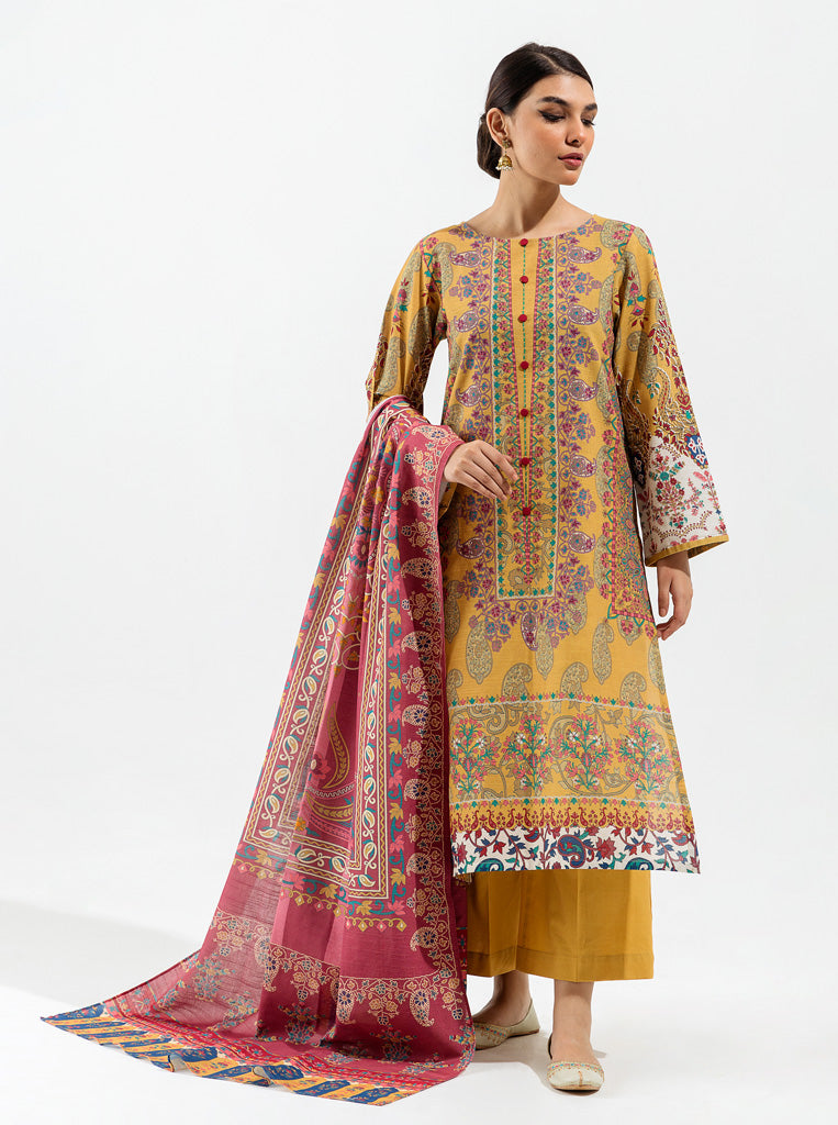 3 PIECE - PRINTED KHADDAR SUIT - OAK BUFF MORBAGH WN_22   