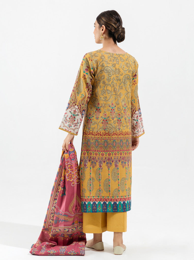 3 PIECE - PRINTED KHADDAR SUIT - OAK BUFF MORBAGH WN_22   