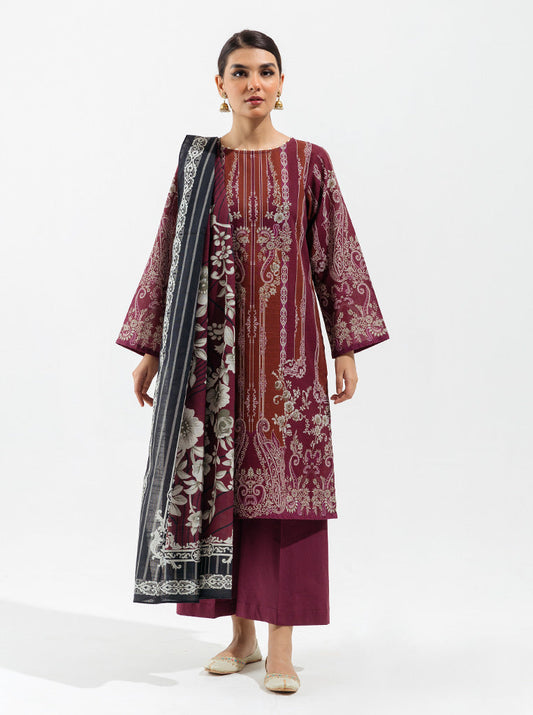 3 PIECE - PRINTED KHADDAR SUIT - CRIMSON FLORA MORBAGH WN_22   