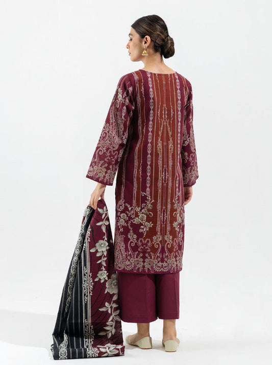 3 PIECE - PRINTED KHADDAR SUIT - CRIMSON FLORA MORBAGH WN_22   
