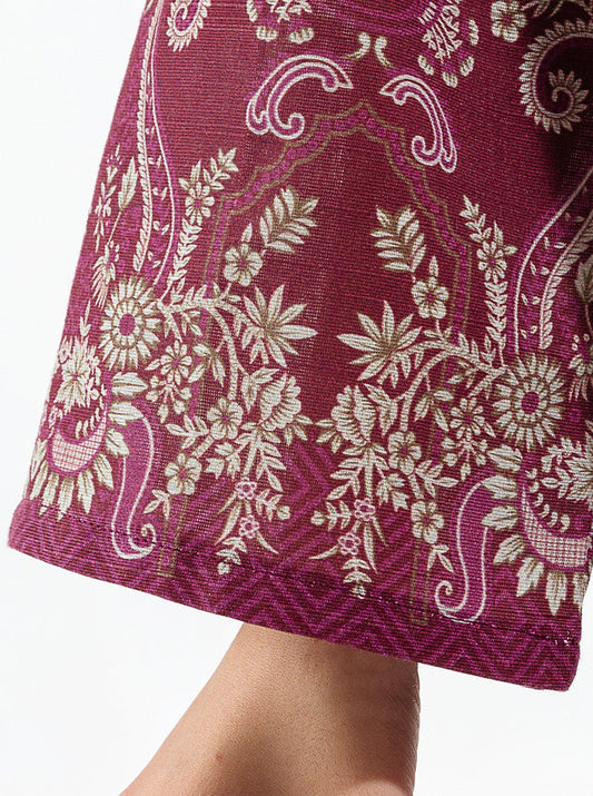 3 PIECE - PRINTED KHADDAR SUIT - CRIMSON FLORA MORBAGH WN_22   