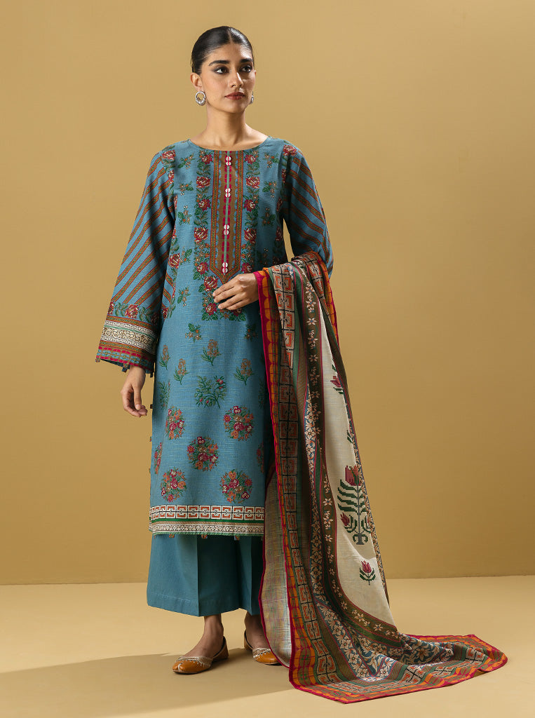 3 PIECE - PRINTED KHADDAR SUIT - GEO FLORA MORBAGH WN_22   