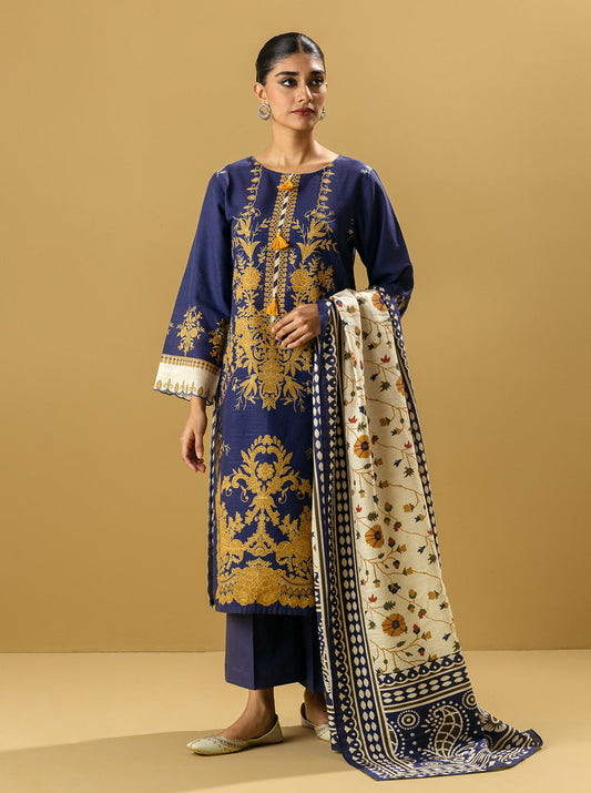 3 PIECE - PRINTED KHADDAR SUIT - BLUE ONYX MORBAGH WN_22   
