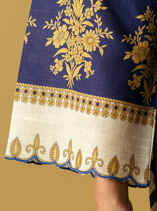 3 PIECE - PRINTED KHADDAR SUIT - BLUE ONYX MORBAGH WN_22   