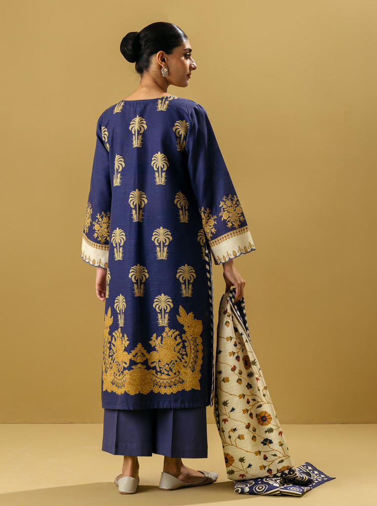 3 PIECE - PRINTED KHADDAR SUIT - BLUE ONYX MORBAGH WN_22   