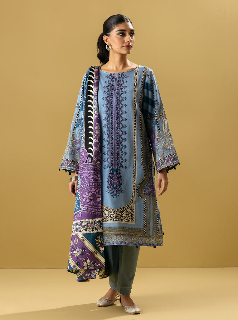 3 PIECE - EMBROIDERED  KHADDAR SUIT - SOFT HUES MORBAGH WN_22   