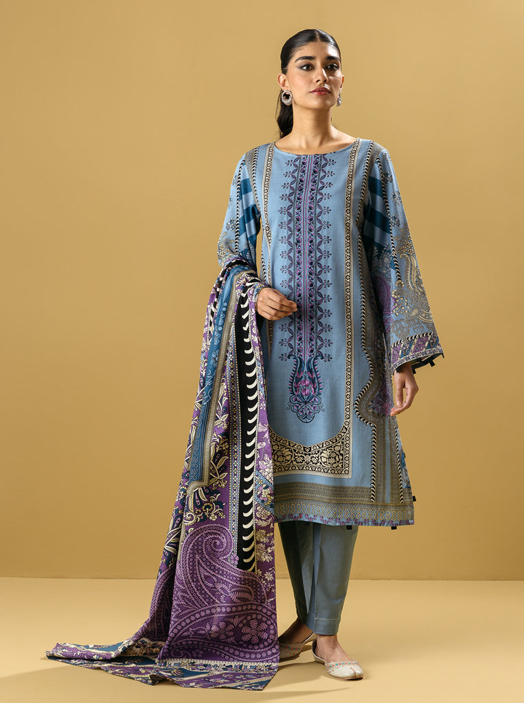 3 PIECE - EMBROIDERED  KHADDAR SUIT - SOFT HUES MORBAGH WN_22   
