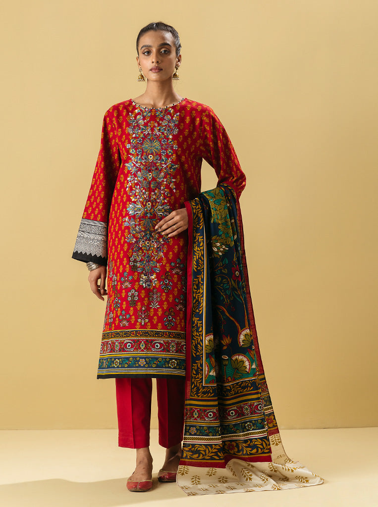 3 PIECE - EMBROIDERED  KHADDAR SUIT - FLORAL SYMNITY MORBAGH WN_22   