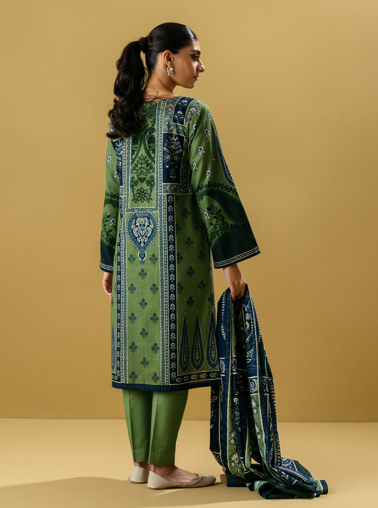 3 PIECE - EMBROIDERED  KHADDAR SUIT - TURF GREEN MORBAGH WN_22   