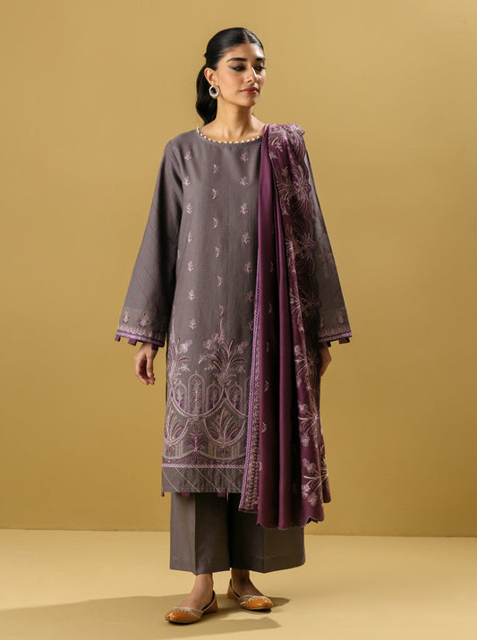 3 PIECE - EMBROIDERED WITH SHAWL  KHADDAR SUIT - SMOKY HAZE MORBAGH WN_22   