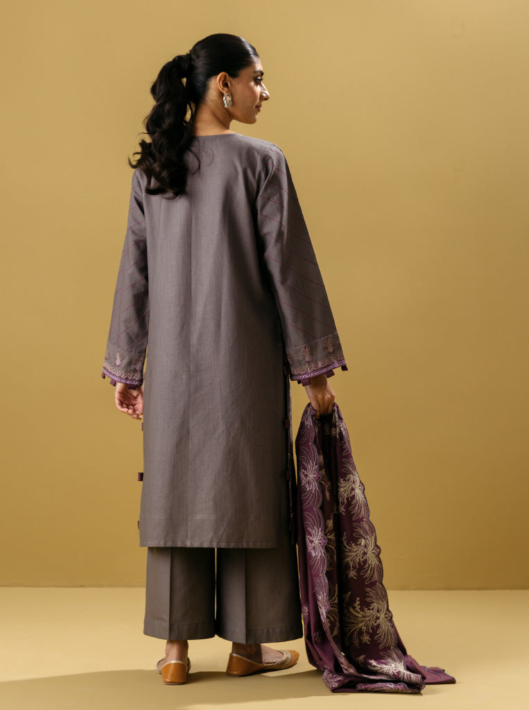 3 PIECE - EMBROIDERED WITH SHAWL  KHADDAR SUIT - SMOKY HAZE MORBAGH WN_22   