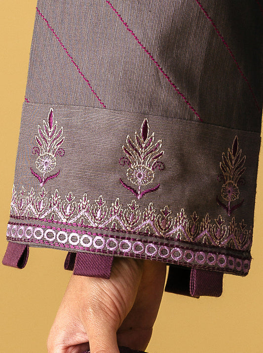 3 PIECE - EMBROIDERED WITH SHAWL  KHADDAR SUIT - SMOKY HAZE MORBAGH WN_22   