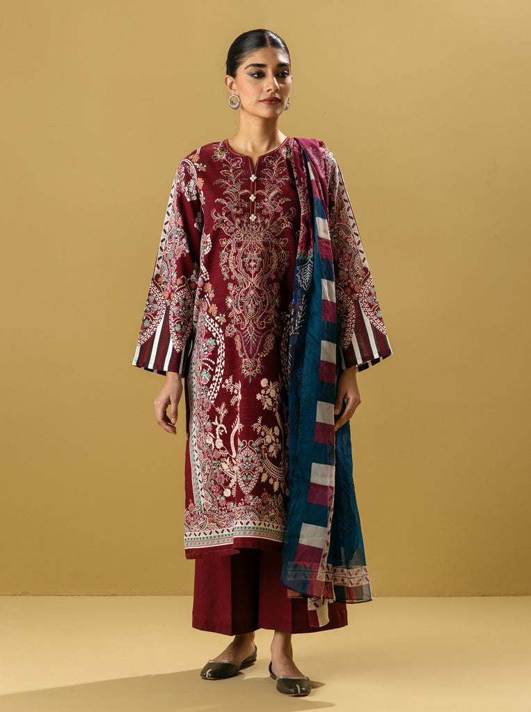 3 PIECE - EMBROIDERED  KHADDAR SUIT - RUBY RADIANCE MORBAGH WN_22   