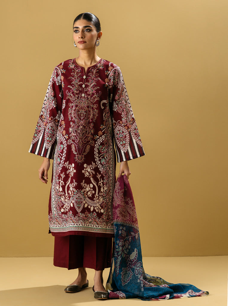 3 PIECE - EMBROIDERED  KHADDAR SUIT - RUBY RADIANCE MORBAGH WN_22   