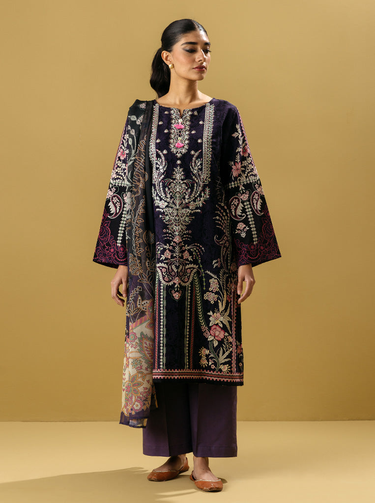 3 PIECE - EMBROIDERED  KHADDAR SUIT - VIOLET TULIP MORBAGH WN_22   