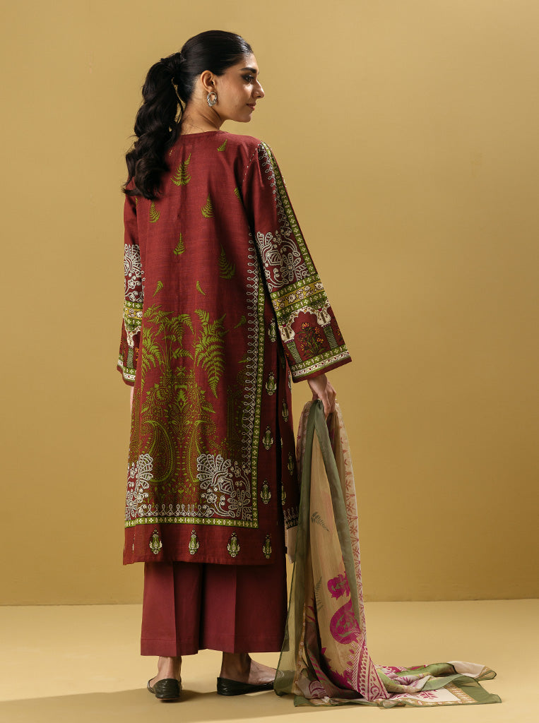 3 PIECE - EMBROIDERED  KHADDAR SUIT - ROSY RED MORBAGH WN_22   