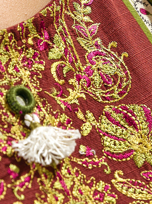 3 PIECE - EMBROIDERED  KHADDAR SUIT - ROSY RED MORBAGH WN_22   