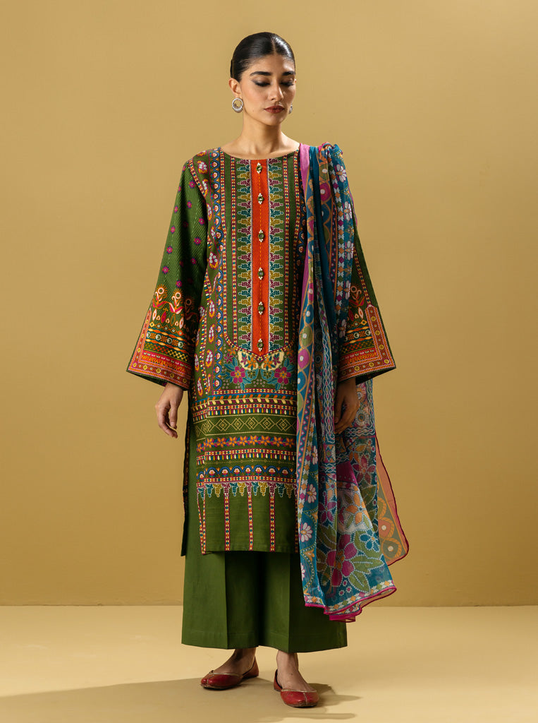 3 PIECE - PRINTED KHADDAR SUIT - TROPICAL FAWN MORBAGH WN_22   
