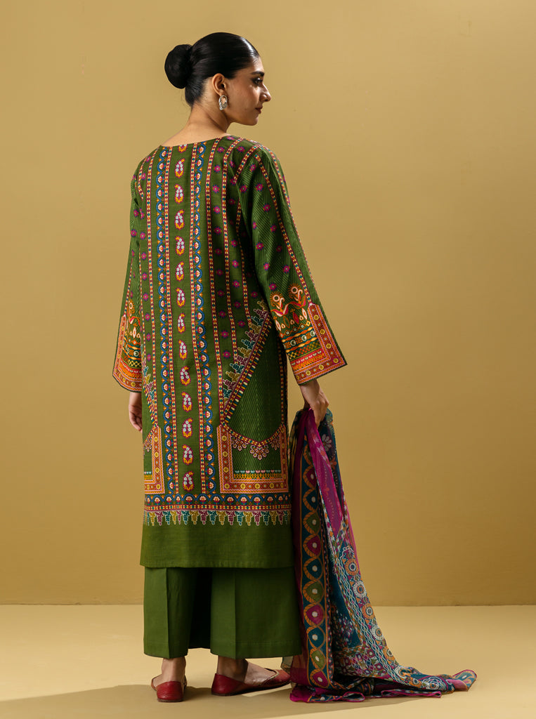 3 PIECE - PRINTED KHADDAR SUIT - TROPICAL FAWN MORBAGH WN_22   